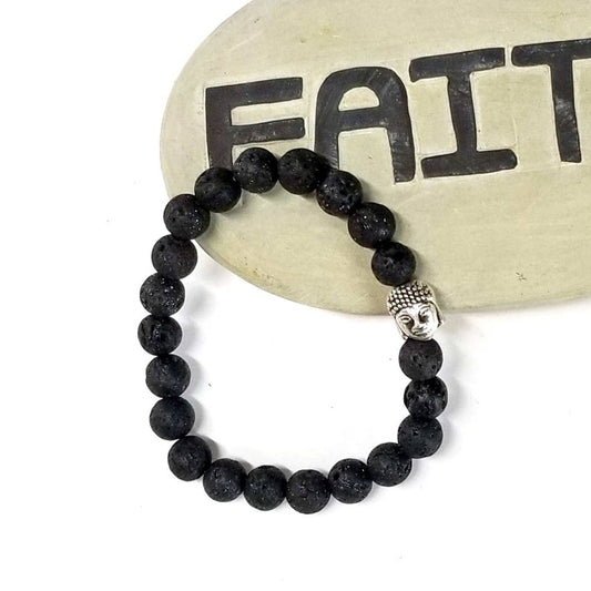 Beaded Bracelet Lava Stone Buddha Charm